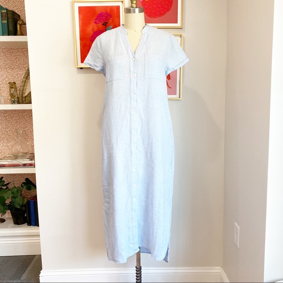 Pure Navy | Dresses | Pure Navy Button Down Linen Midi Dress S | Poshmark